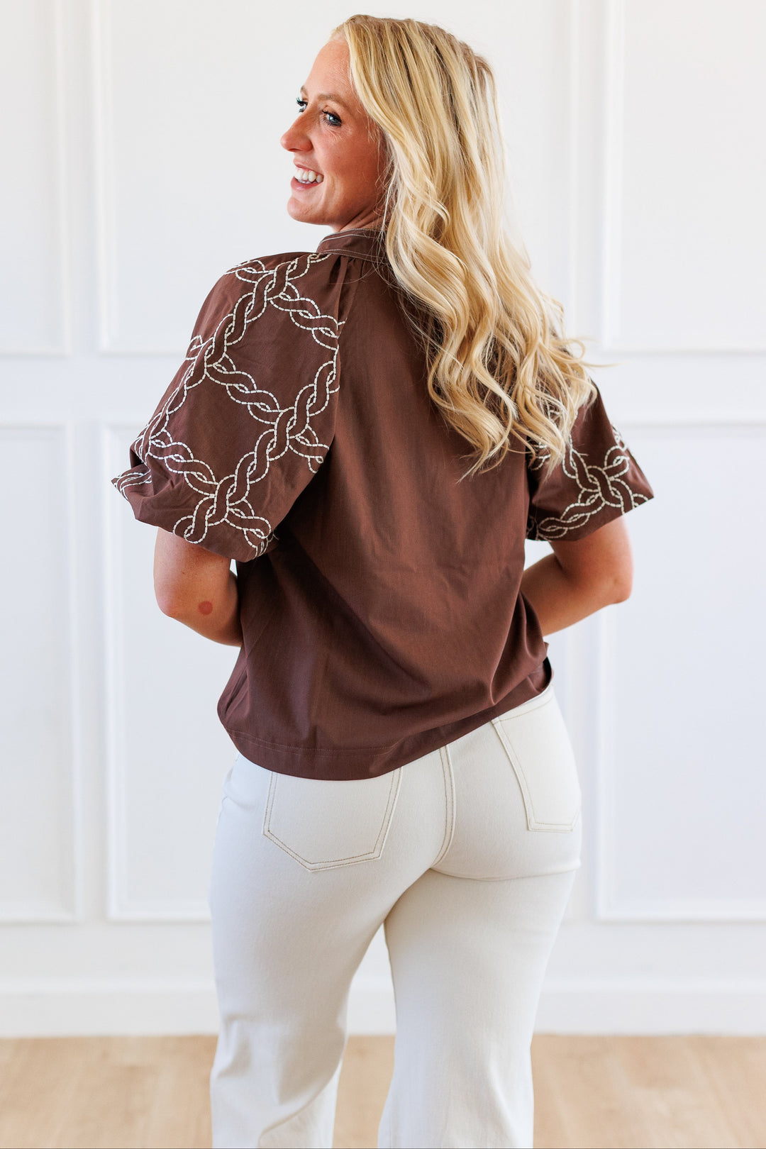 BROWN EMBROIDERED WESTERN TOP