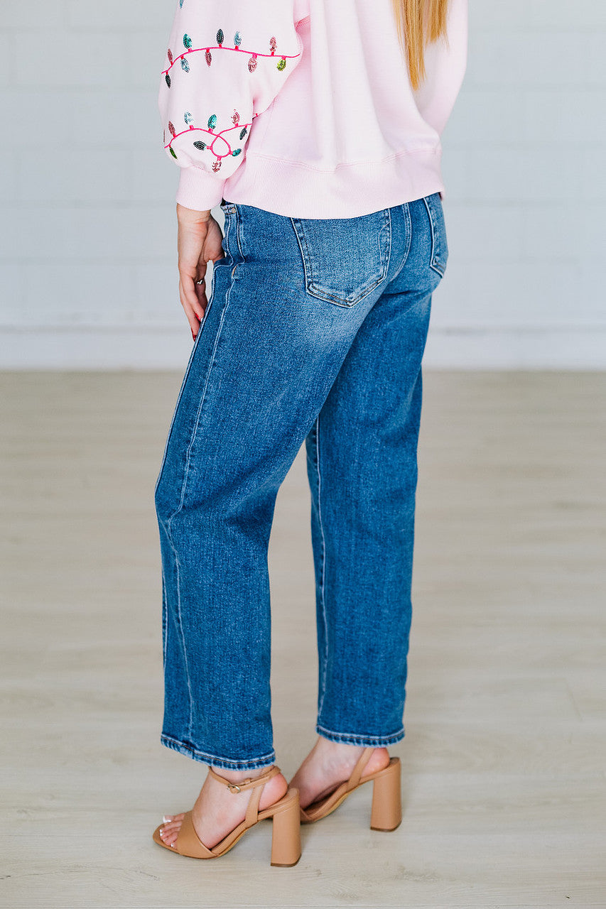 HIGHRISE CROP STRAIGHT LINE DETAIL JEAN