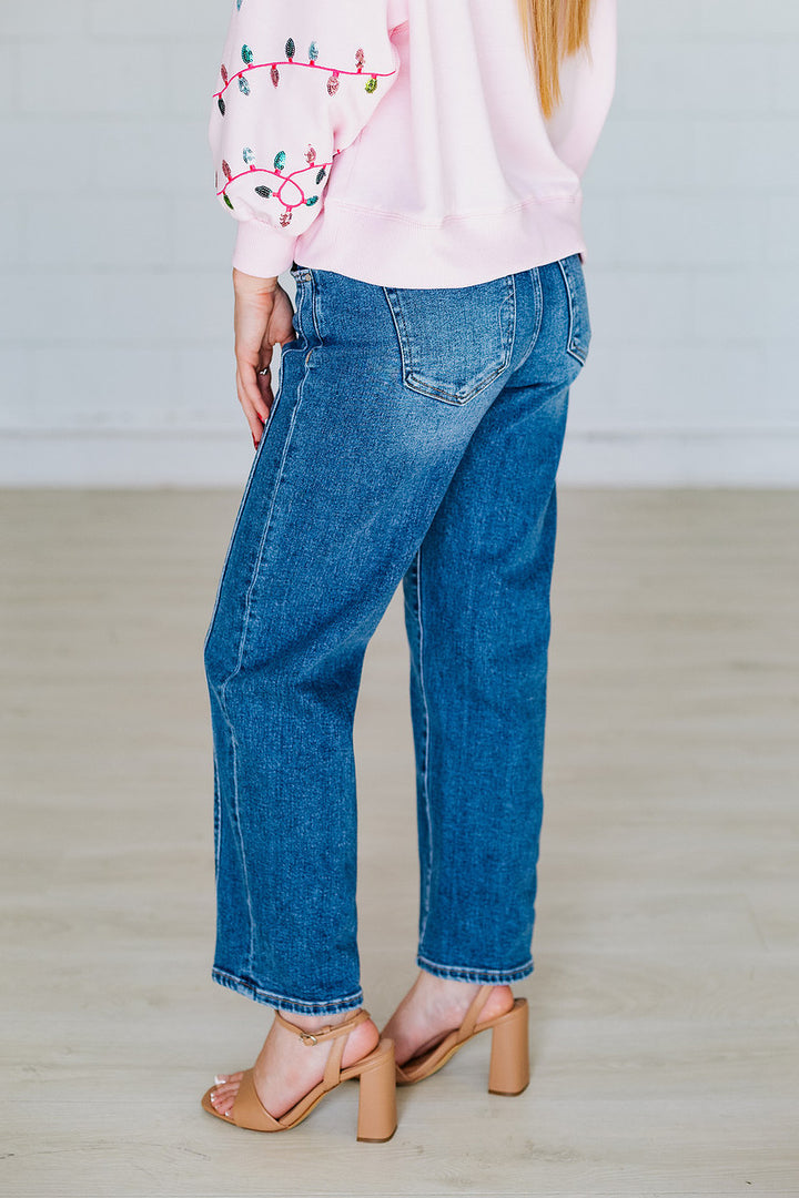 HIGHRISE CROP STRAIGHT LINE DETAIL JEAN