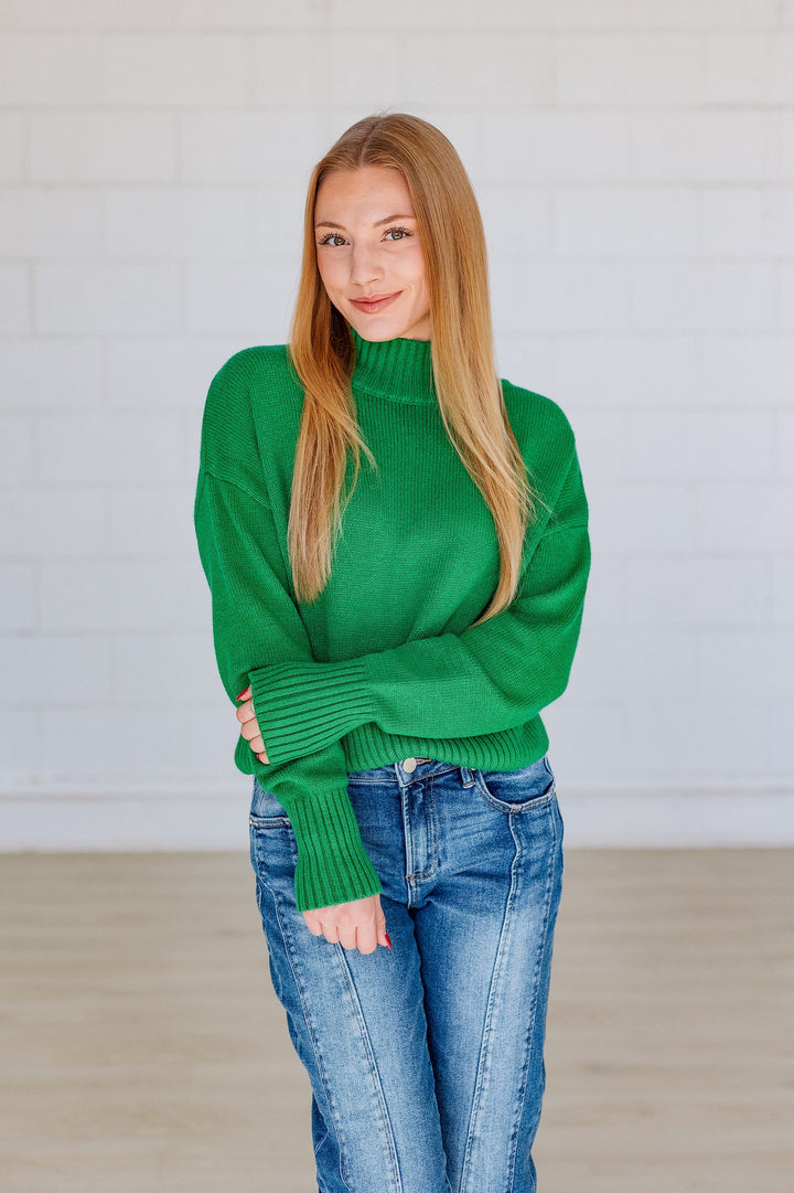 KELLY GREEN UPTOWN MOCKNECK SWEATER