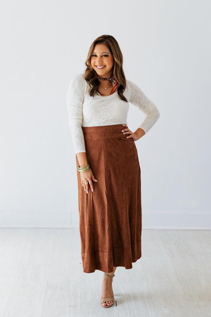 BROWN SUEDE MIDI SKIRT