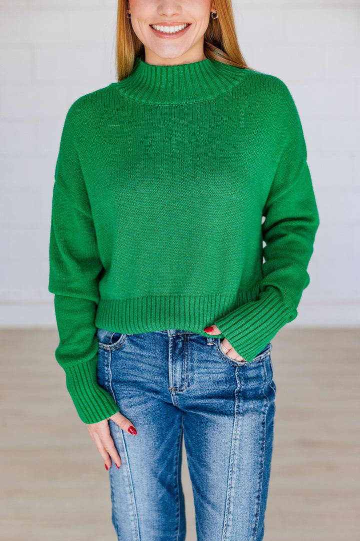 KELLY GREEN UPTOWN MOCKNECK SWEATER