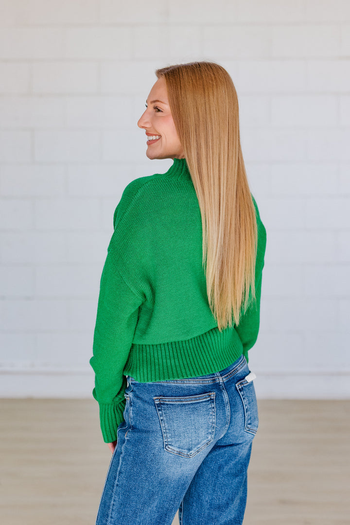 KELLY GREEN UPTOWN MOCKNECK SWEATER