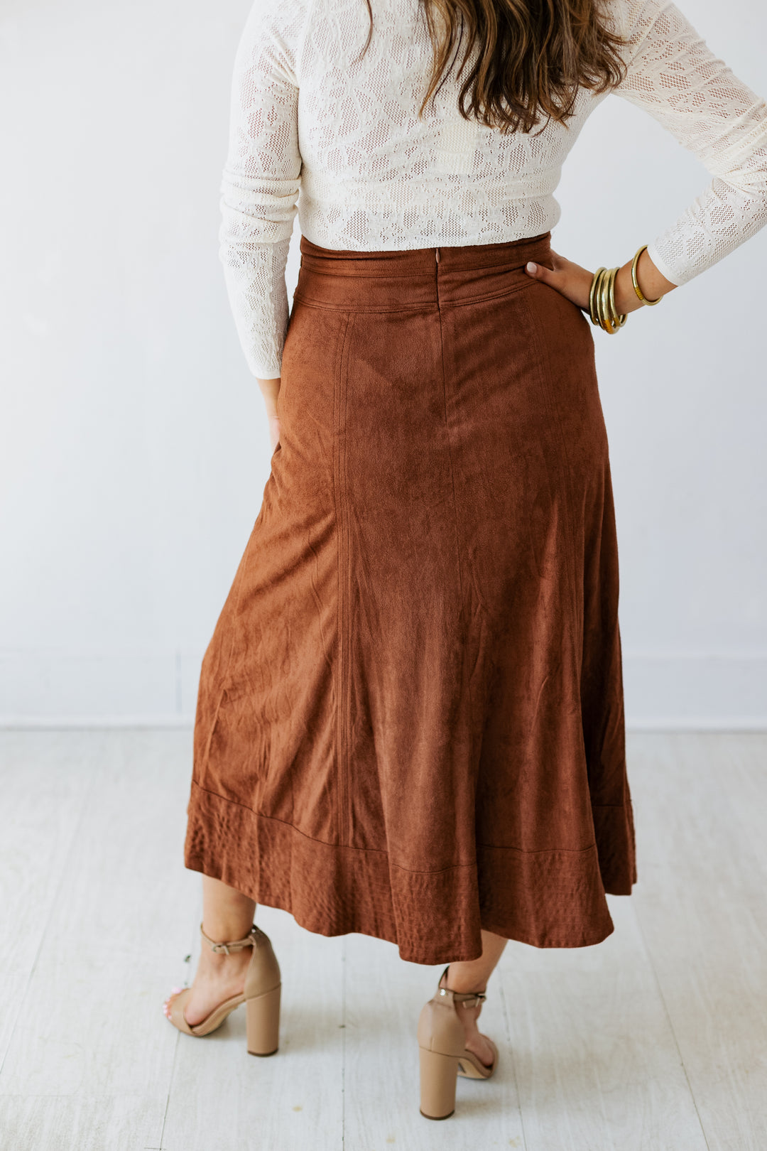 BROWN SUEDE MIDI SKIRT