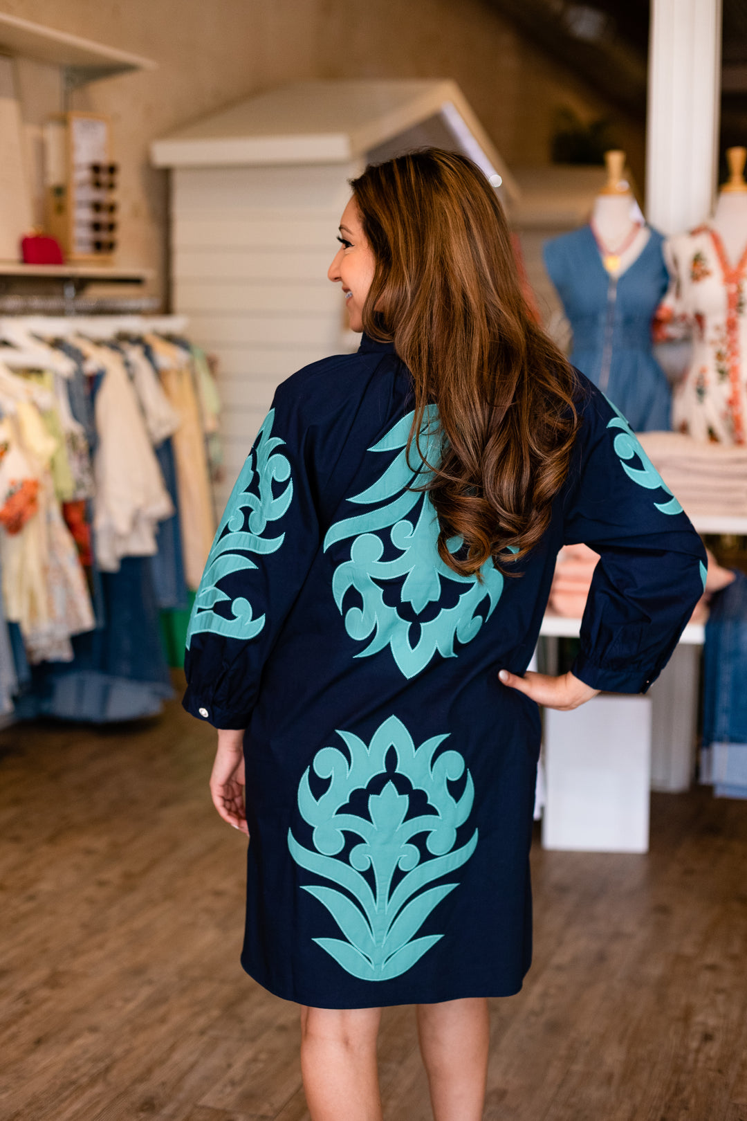 NAVY &amp; AQUA APPLIQUE DRESS