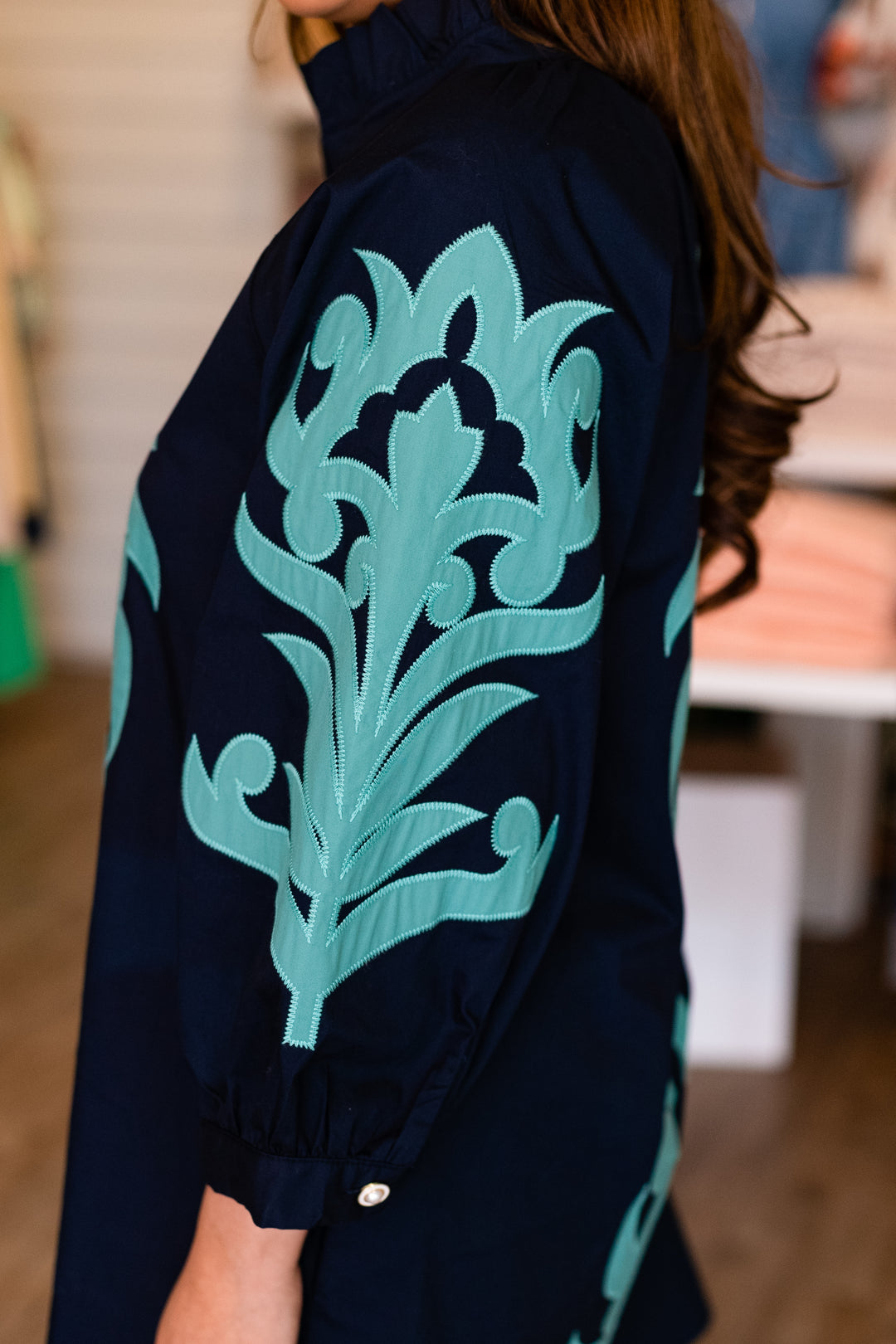 NAVY &amp; AQUA APPLIQUE DRESS