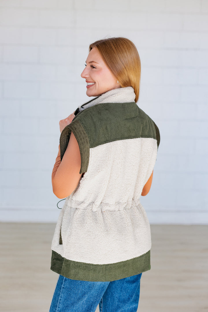 OLIVE & CREAM CORD SHERPA VEST