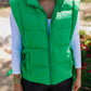 SIDE TIE PUFFER VEST / KELLY GREEN