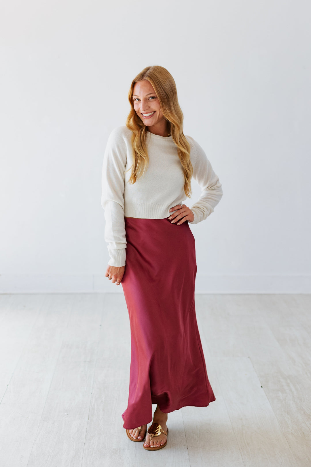 DARK ROSE SATIN MIDI SKIRT