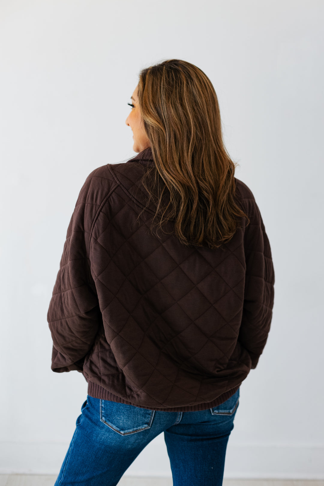 QUARTER SNAP QUILTED PULLOVER- ESPRESSO