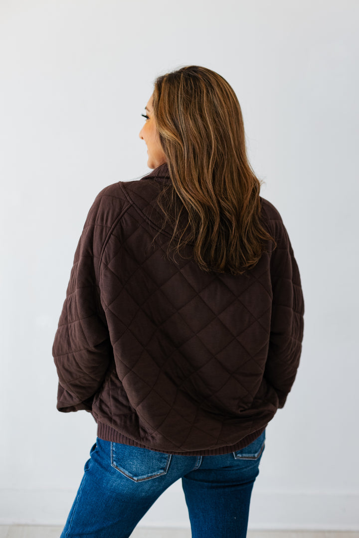 QUARTER SNAP QUILTED PULLOVER- ESPRESSO