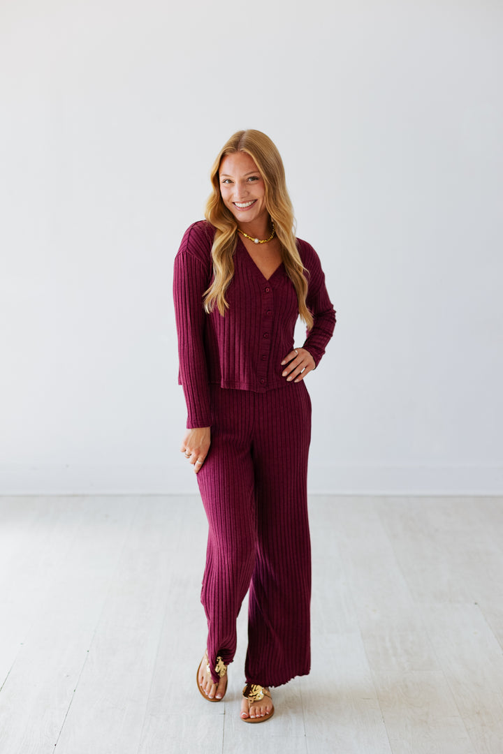 Z SUPPLY: MARA SILKY RIB CARDIGAN- MERLOT