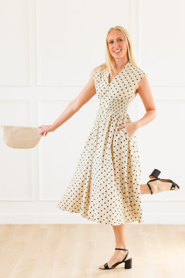 DARLING DOT ZIP UP MIDI DRESS