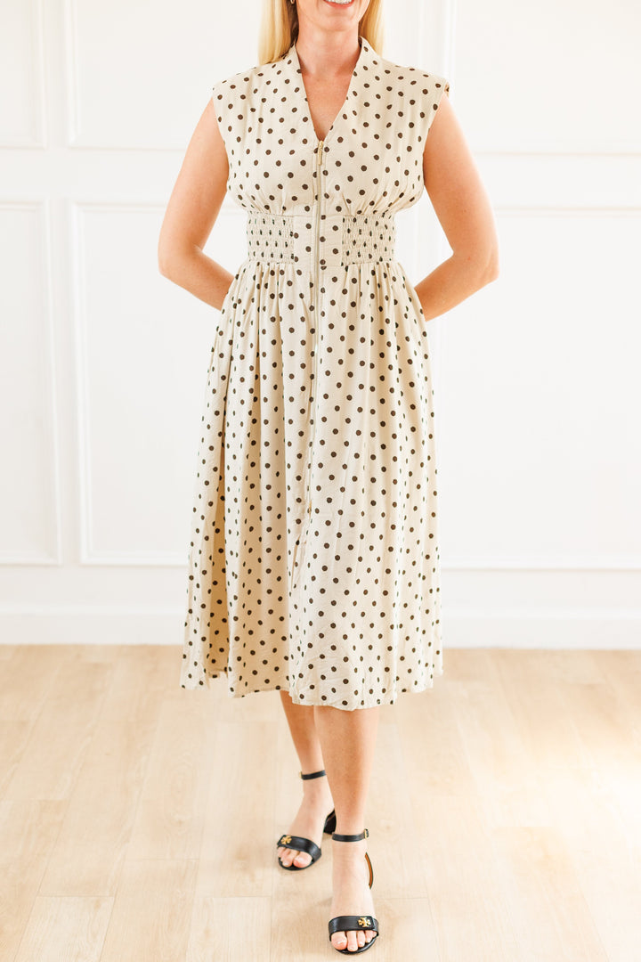 DARLING DOT ZIP UP MIDI DRESS