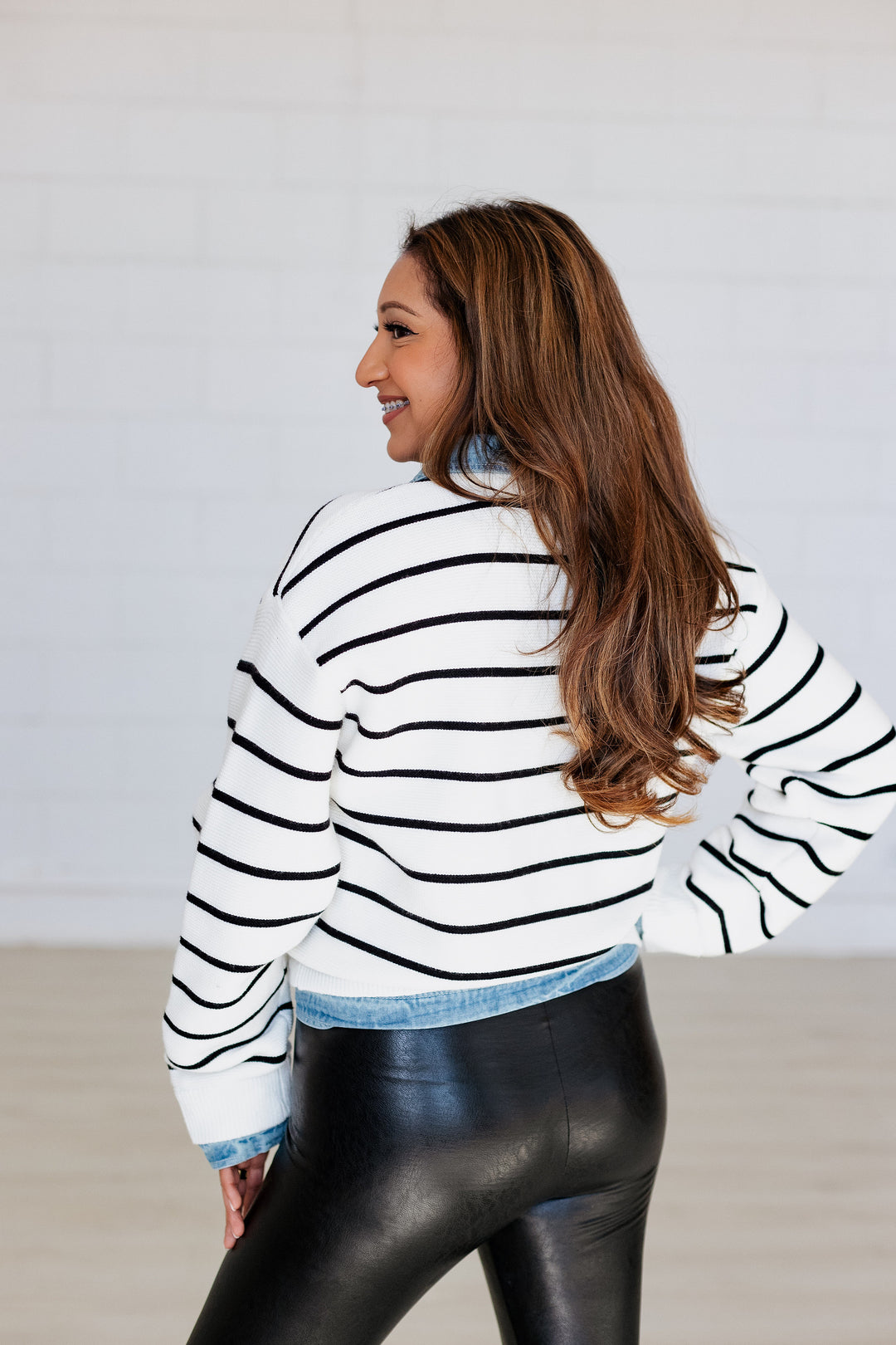 MIXED STRIPED KNIT & DENIM JACKET