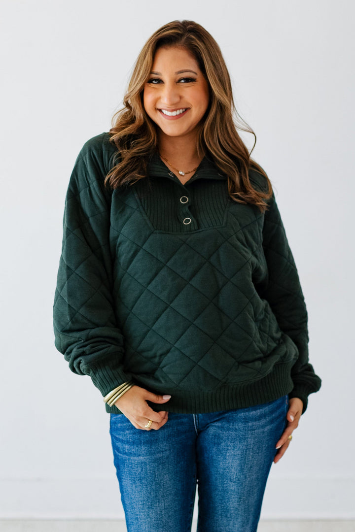 QUARTER SNAP QUILTED PULLOVER- REGENCY GREEN