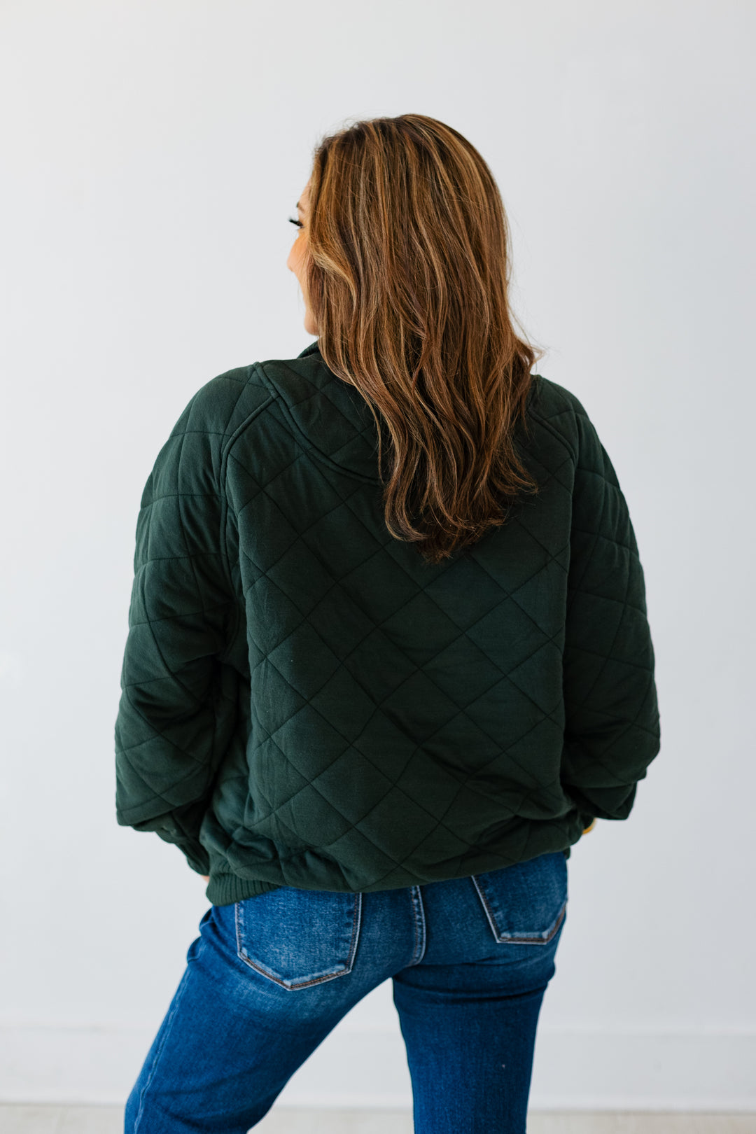 QUARTER SNAP QUILTED PULLOVER- REGENCY GREEN