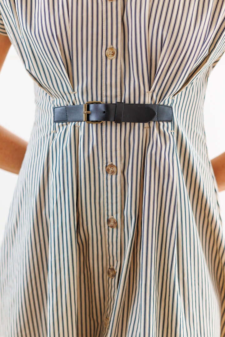 BELTED STRIPE MIDI DRESS