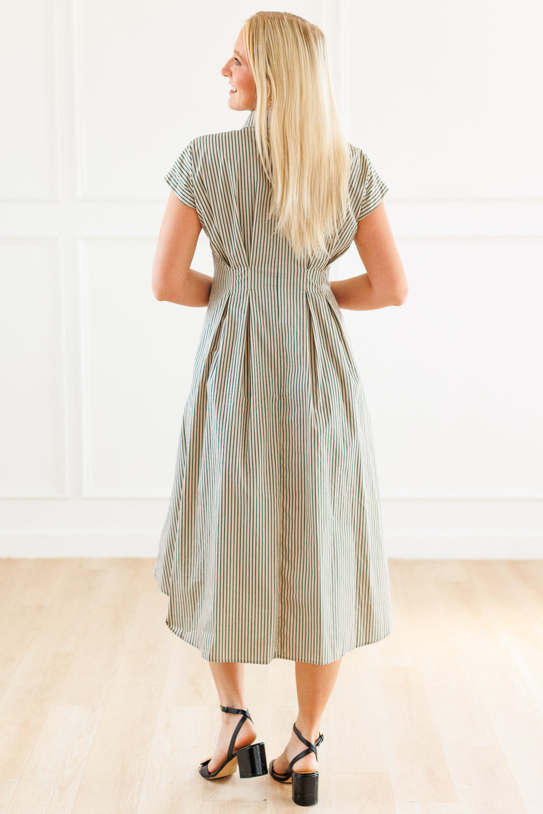 BELTED STRIPE MIDI DRESS