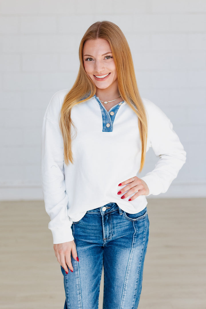 VINTAGE WHITE DENIM COLLAR POLO TOP