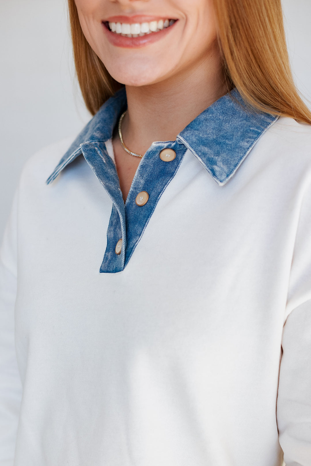 VINTAGE WHITE DENIM COLLAR POLO TOP