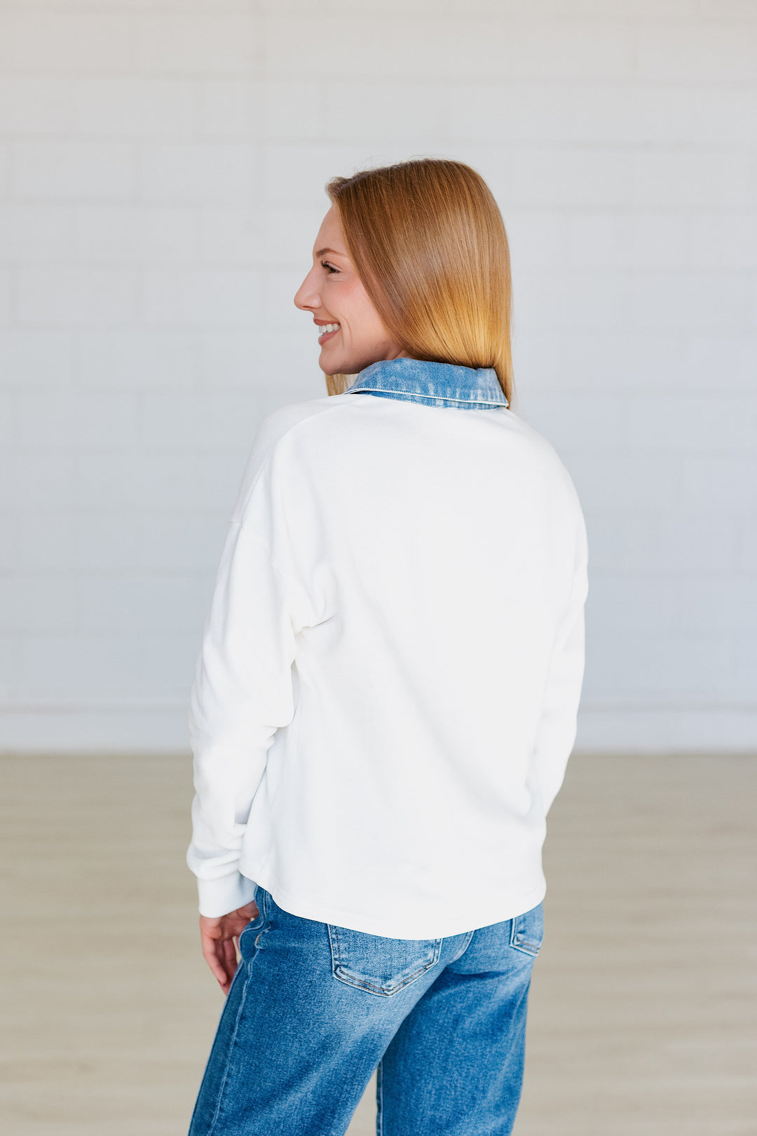 VINTAGE WHITE DENIM COLLAR POLO TOP