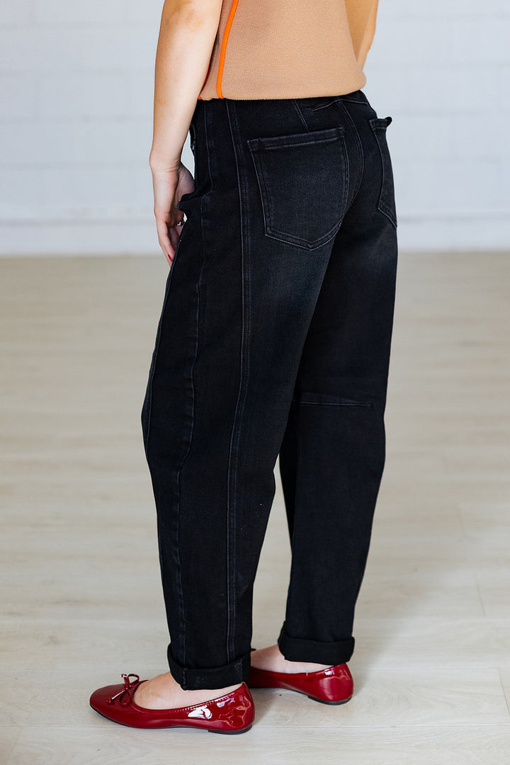 BLACK HIGHRISE CROP CUFF BARREL JEAN