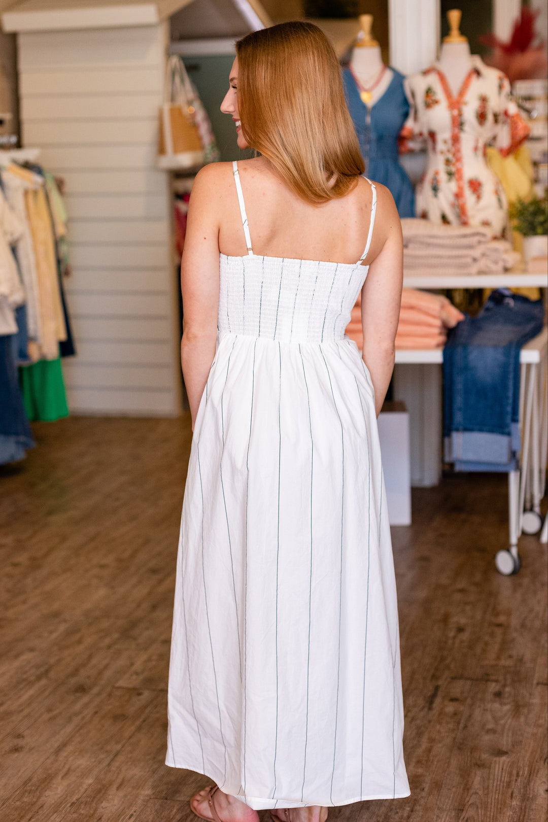 Z SUPPLY: BAYSIDE STRIPE LINEN MIDI DRESS-WHITE