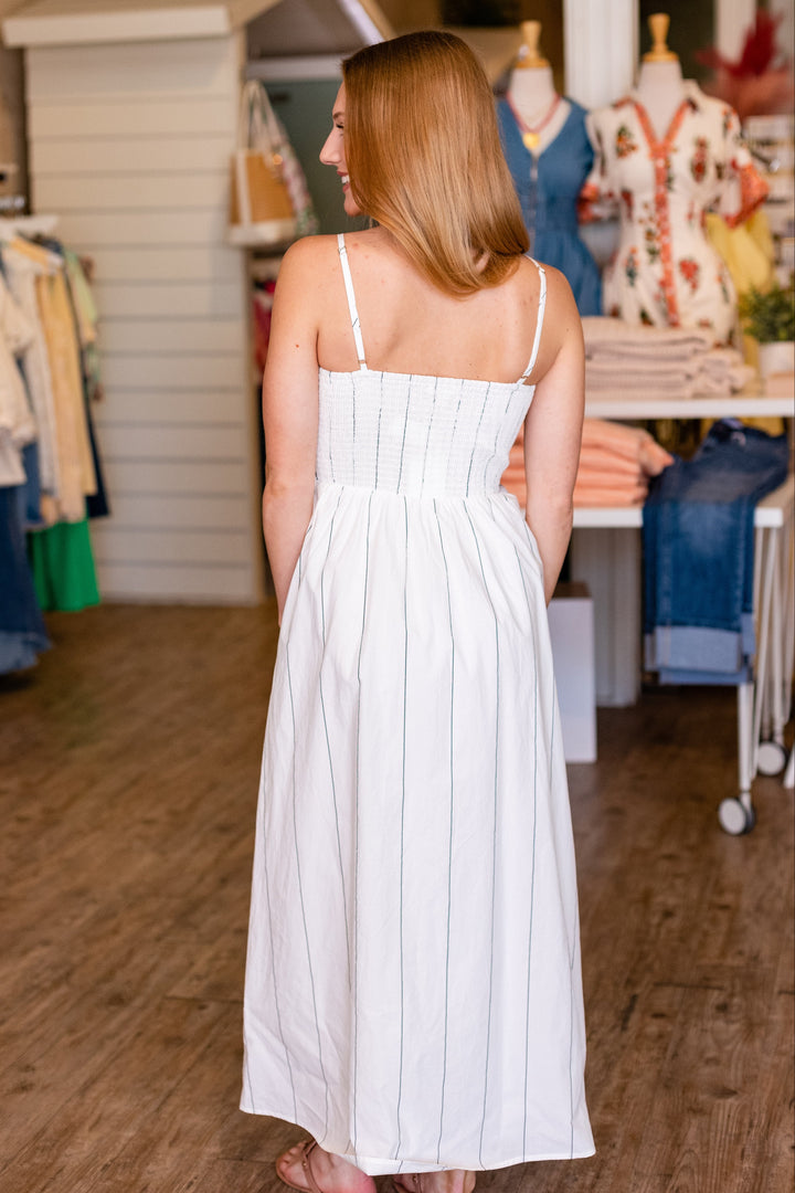 Z SUPPLY: BAYSIDE STRIPE LINEN MIDI DRESS-WHITE