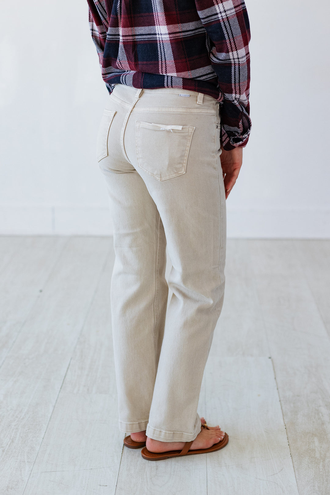 RISEN: MIDRISE ANKLE STRAIGHT LEG JEAN- ALMOND