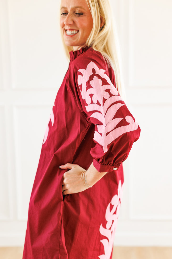 BURGUNDY APPLIQUE DRESS