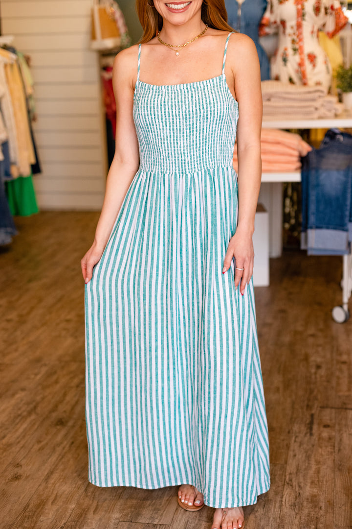 Z SUPPLY: BAYSIDE STRIPE LINEN MIDI DRESS- LA PALMA