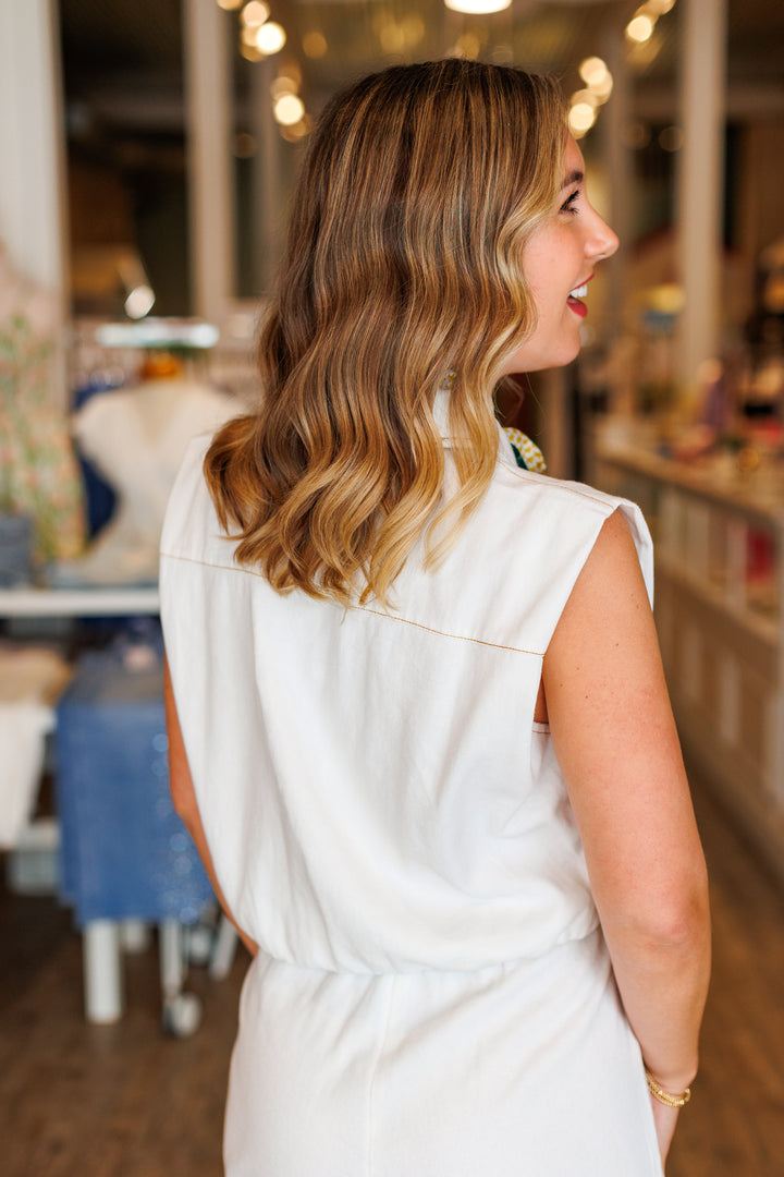 WHITE DENIM ZIP-UP VEST