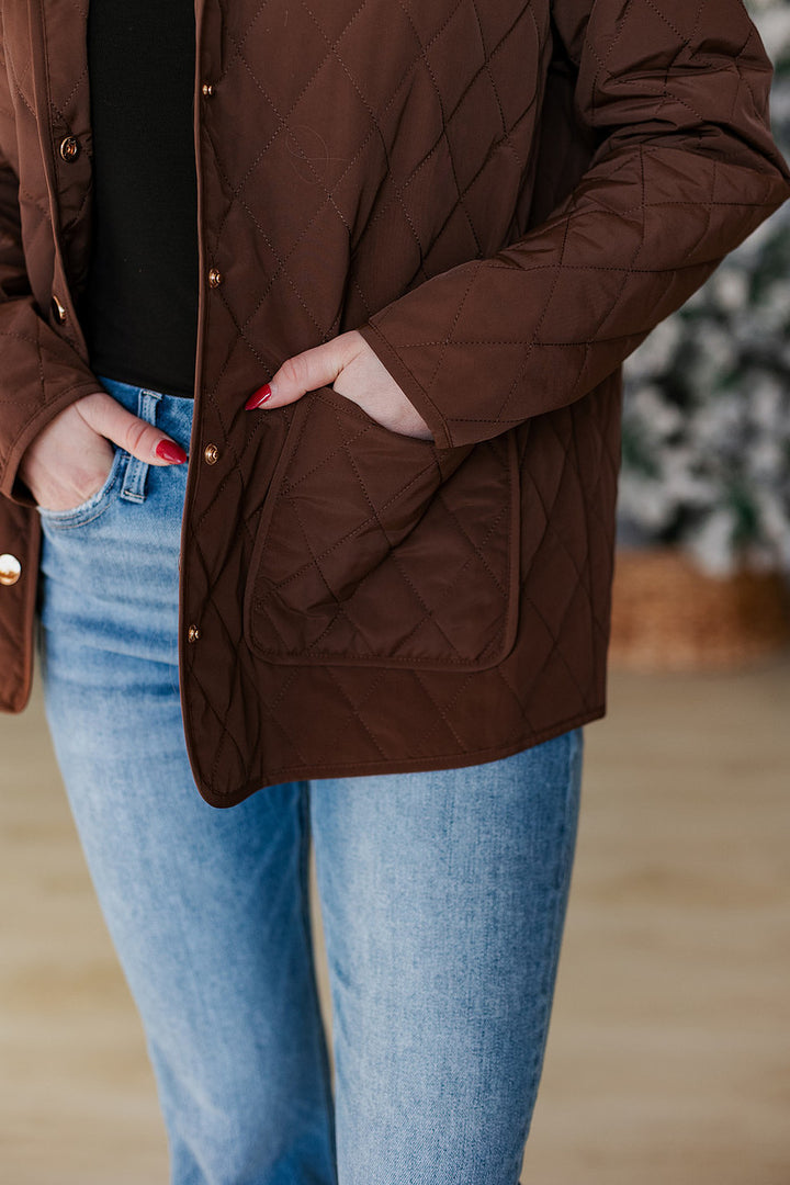 BROWN QUILTED BUTTON UP JACKET