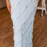 ICY BLUE STRAPLESS RUFFLE DRESS