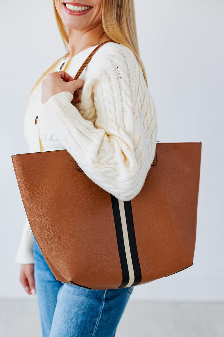 DEPARTURE TOTE: CAMEL & CREAM STRIPE