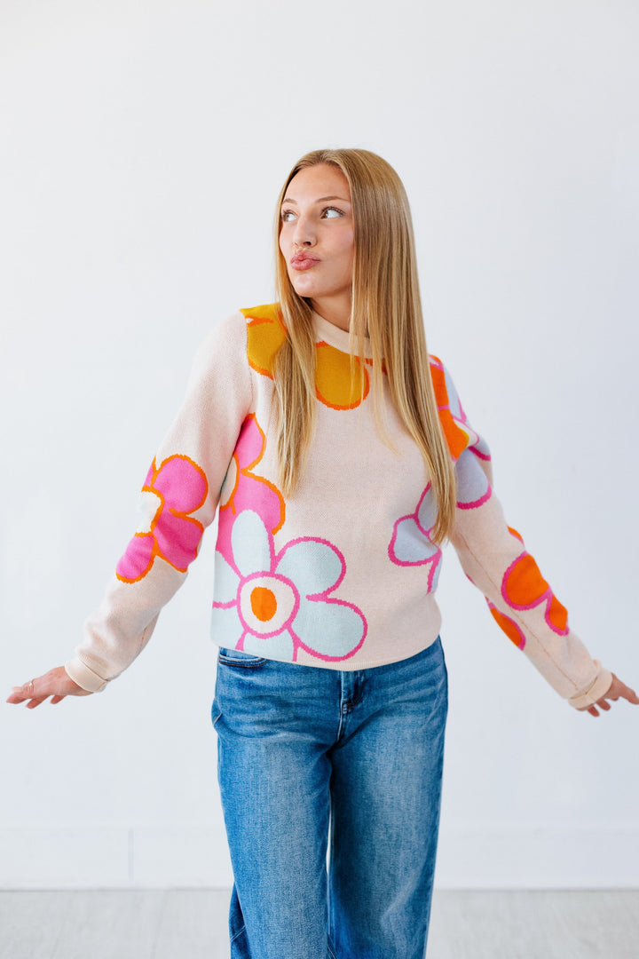 RETRO FLOWER PRINT SWEATER
