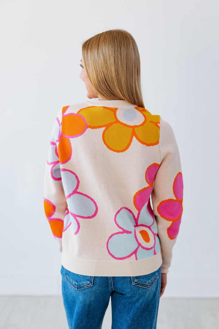 RETRO FLOWER PRINT SWEATER