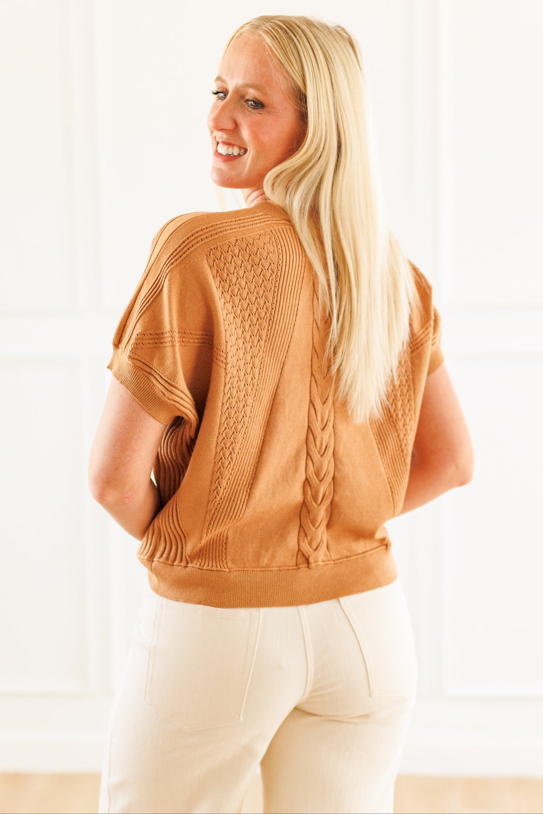 CAMEL DROP SLEEVE SWEATER