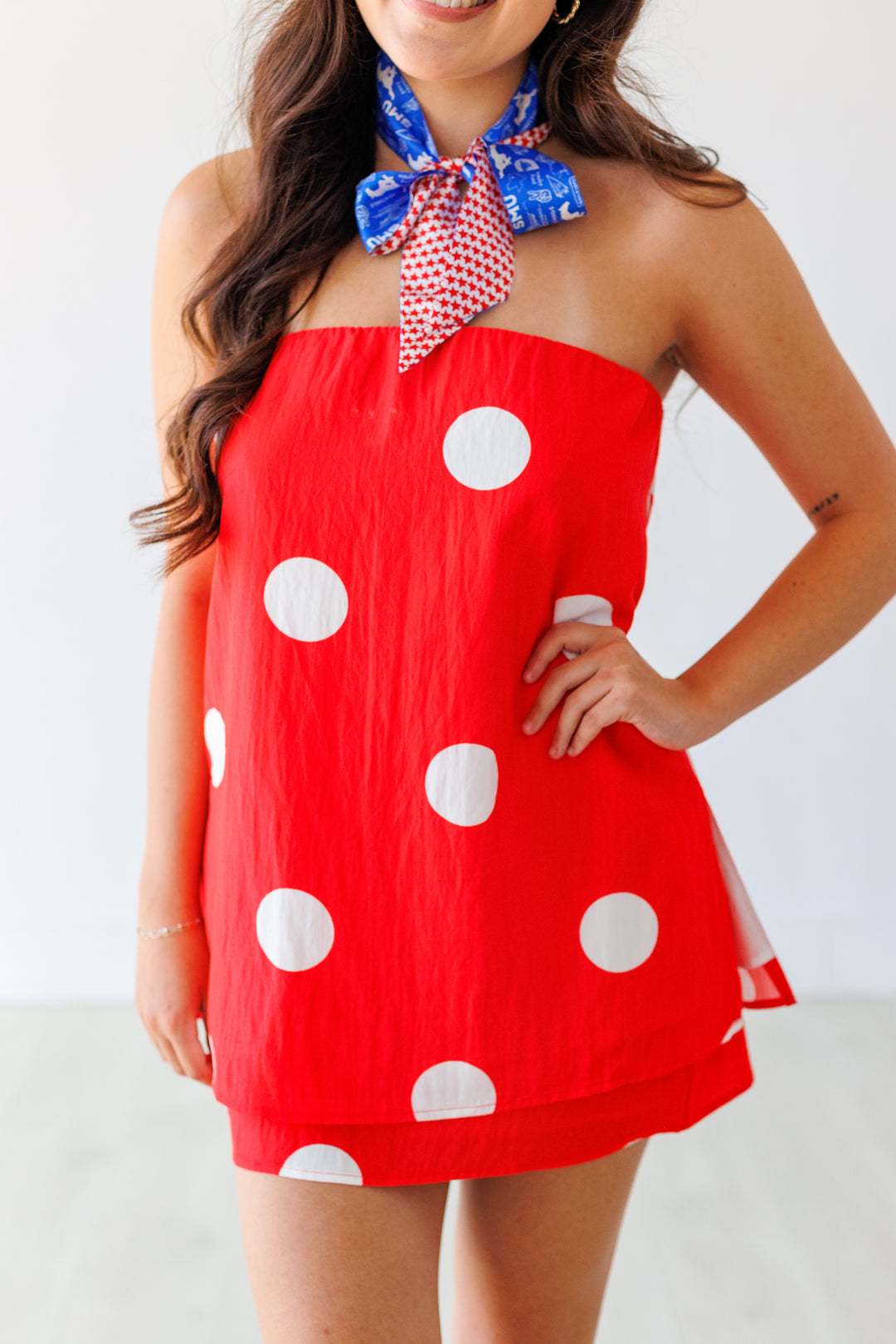 STRAPLESS POLKA DOT TOP - RED