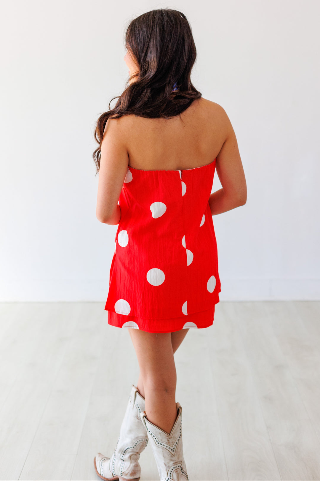 STRAPLESS POLKA DOT TOP - RED
