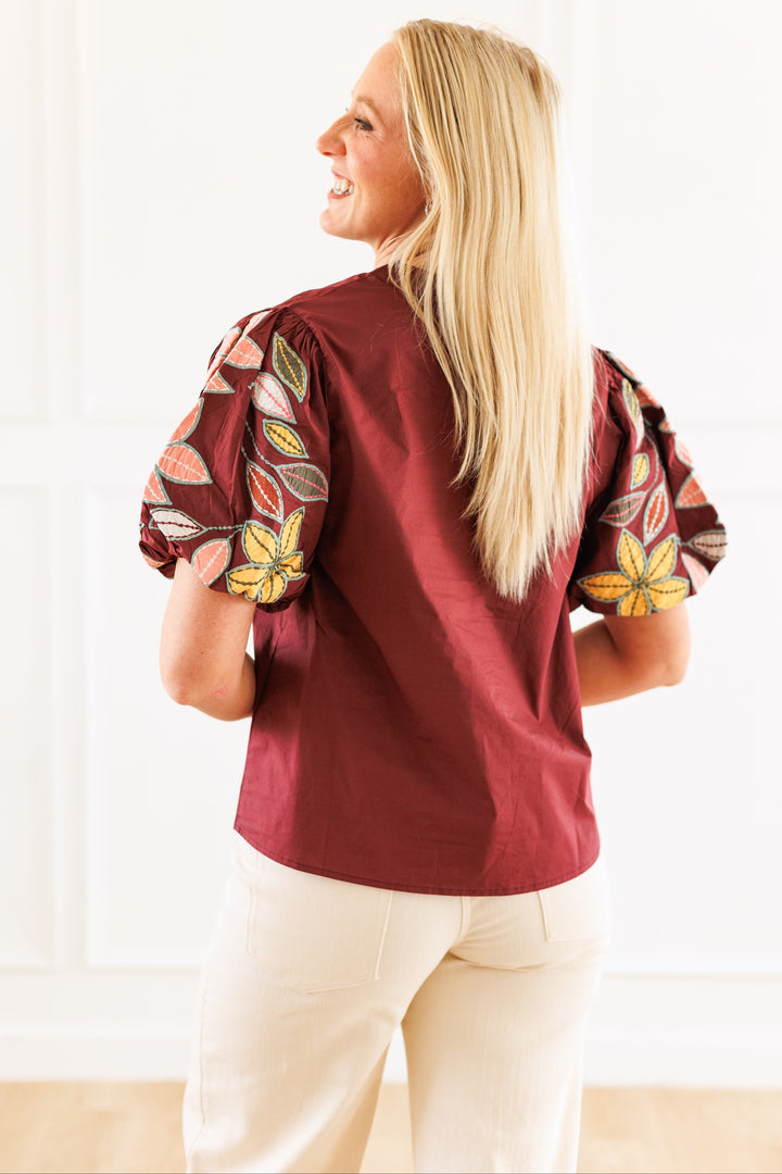 PUFF SLEEVE FLORAL EMBROIDERED BLOUSE