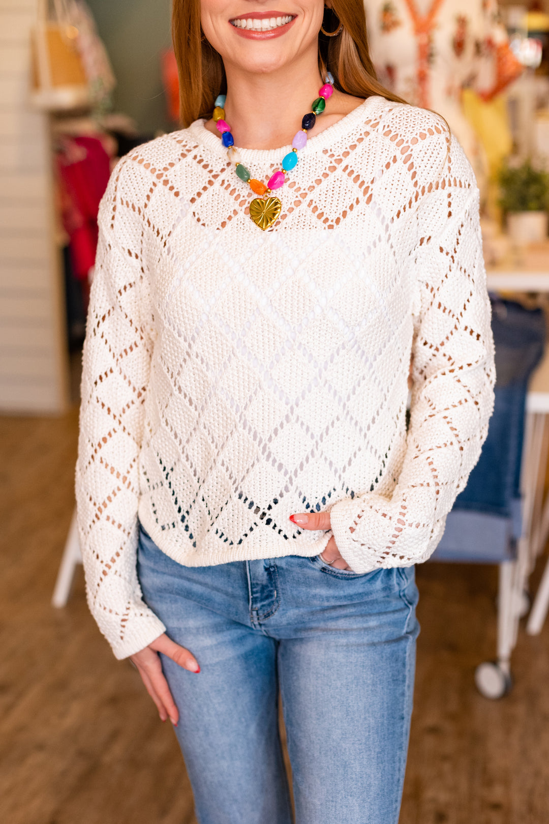 Z SUPPLY: HULLEN DIAMOND CROCHET SWEATER -CLOUD