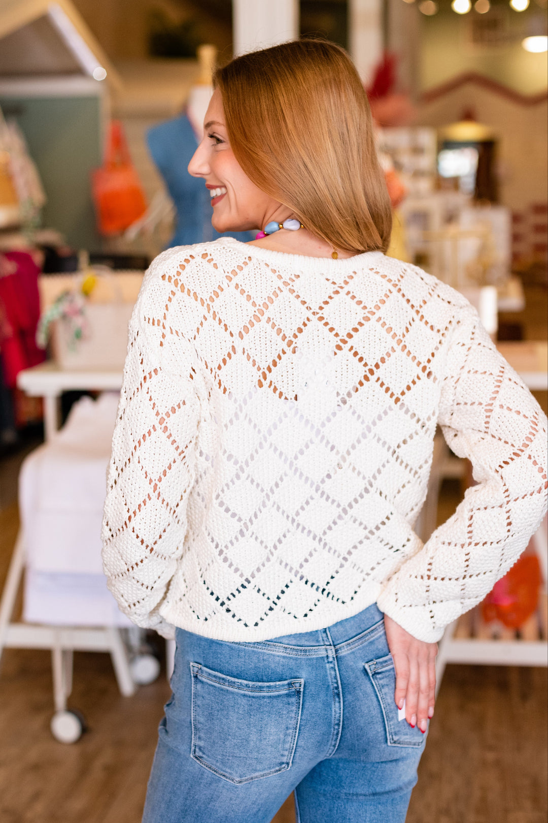 Z SUPPLY: HULLEN DIAMOND CROCHET SWEATER -CLOUD
