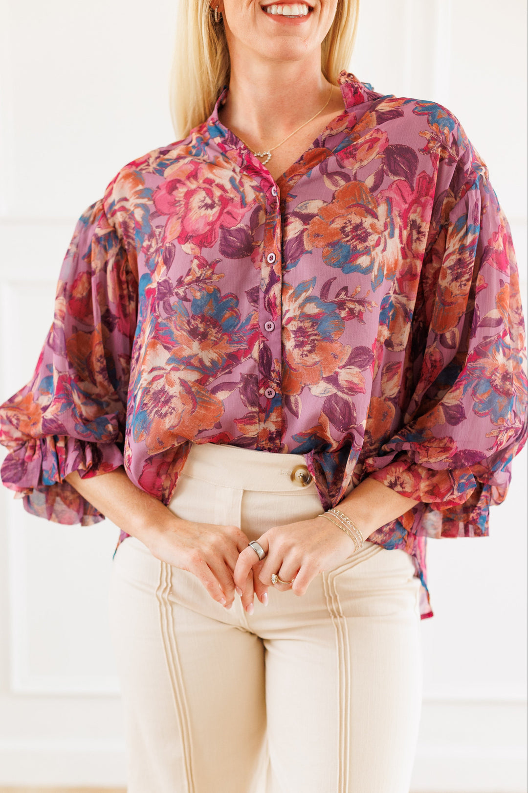 DUSTY MAUVE FLORAL PRINT BLOUSE