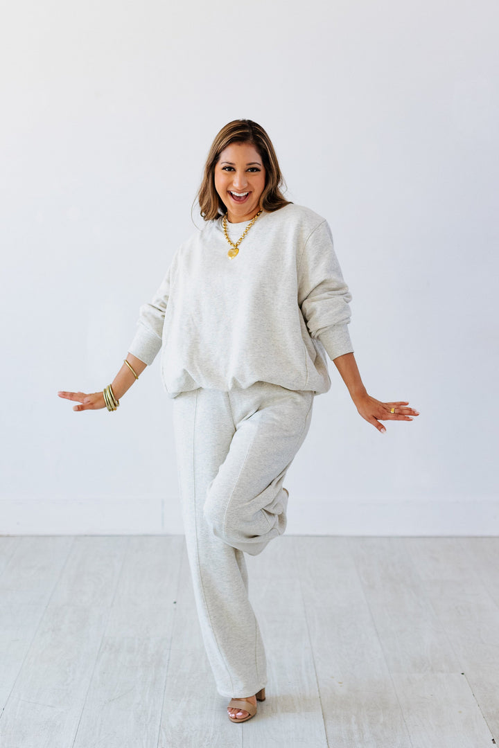 HEATHER OAT BUBBLE HEM SWEATSHIRT