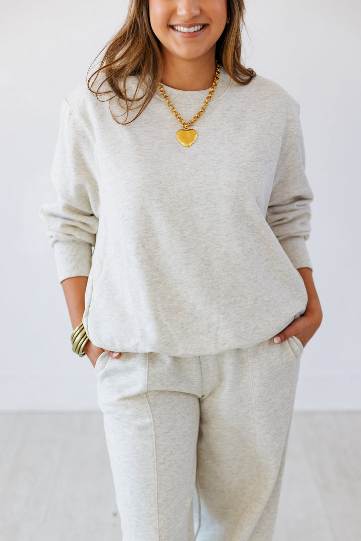 HEATHER OAT BUBBLE HEM SWEATSHIRT
