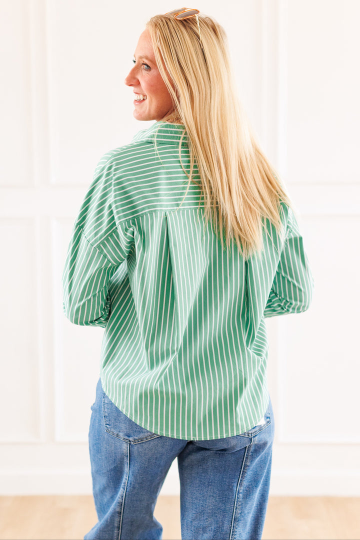 STRIPE BUTTON DOWN TOP- PISTACHIO