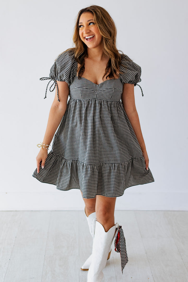 BLACK & TAUPE MINDY CHECKERED DRESS