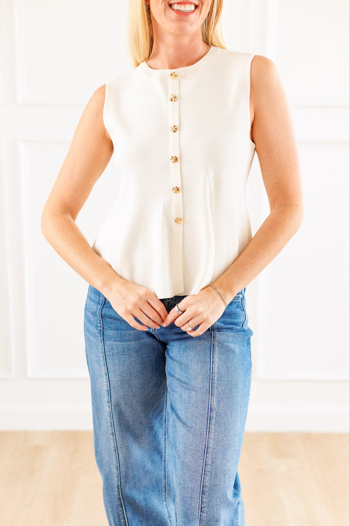 IVORY KNIT TOP W/ GOLD BUTTONS
